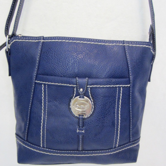 BOC Vinyl Blue Faux Leather Crossbody Adjustable Strap Medium Zip Close - Picture 4 of 16